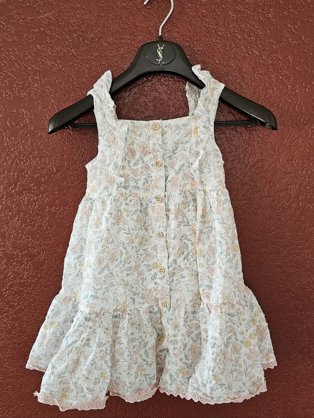 Shabby Chic Pastel Floral Ruffle Sundress in Pale Blue & Cream